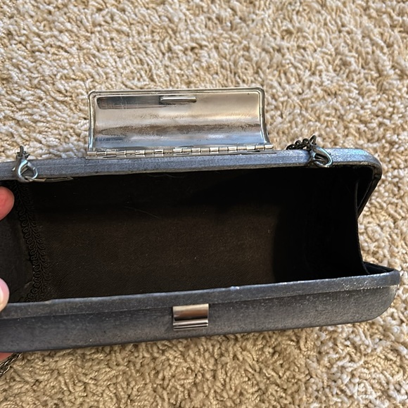 Vintage rhinestone silver velvet steel clutch shoulder bag - Picture 5 of 9